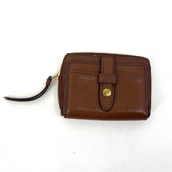 Fossil Small Brown Zip Flap Wallet Unisex  3 x 4.5 - Picture 1 of 4